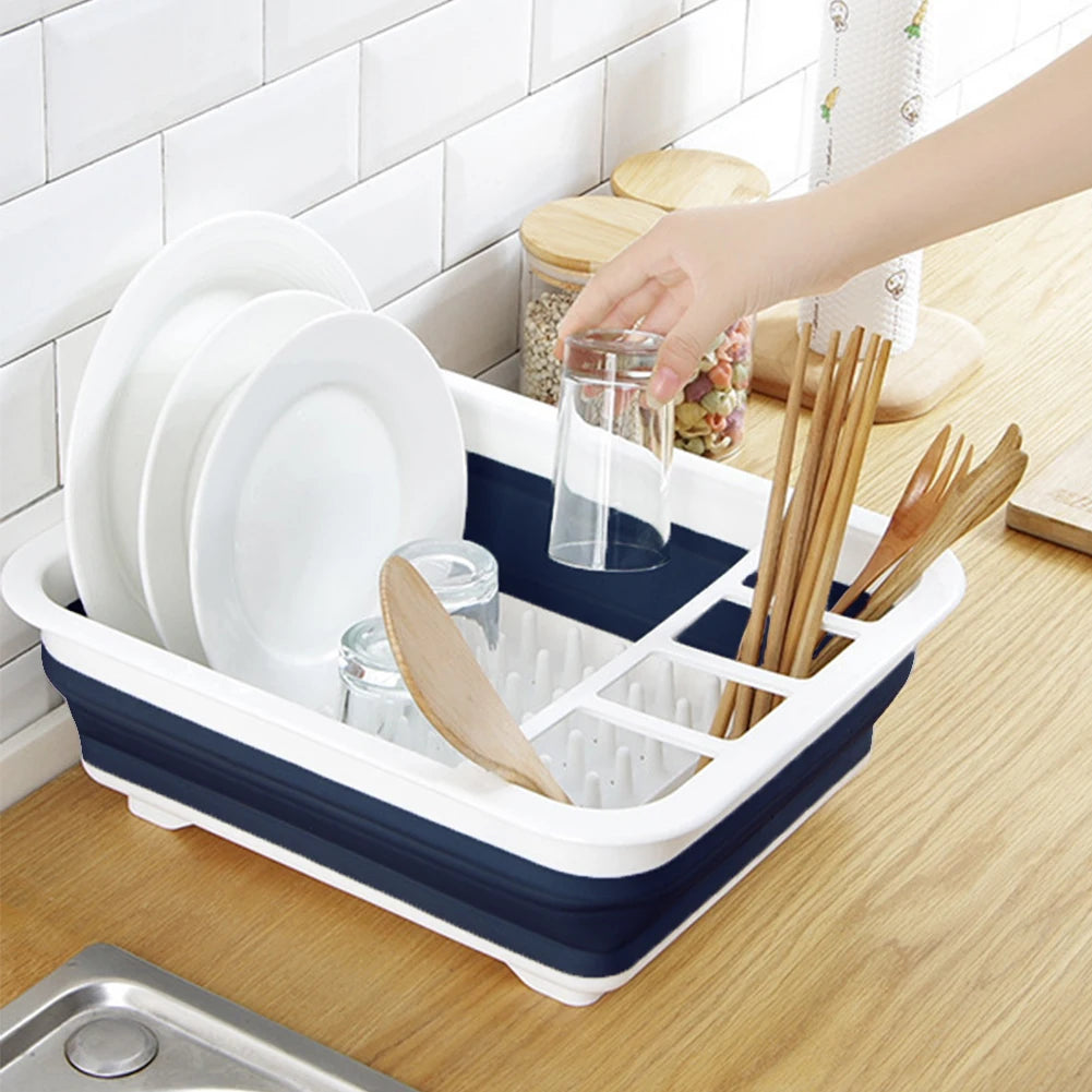 Foldable Dish Rack Kitchen Sink Basket Storage Water Leakage Plastic Tableware Bowl Dinnerware Drain Bowl Tray Home Drying Rack