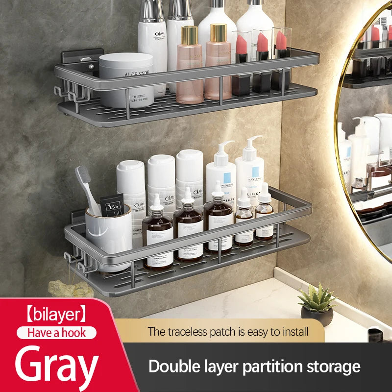 Bathroom Storage Rack Stainless Steel Anti Rust Storage Shower Rack Suction Cup Storage Rack Household Storage Appliances