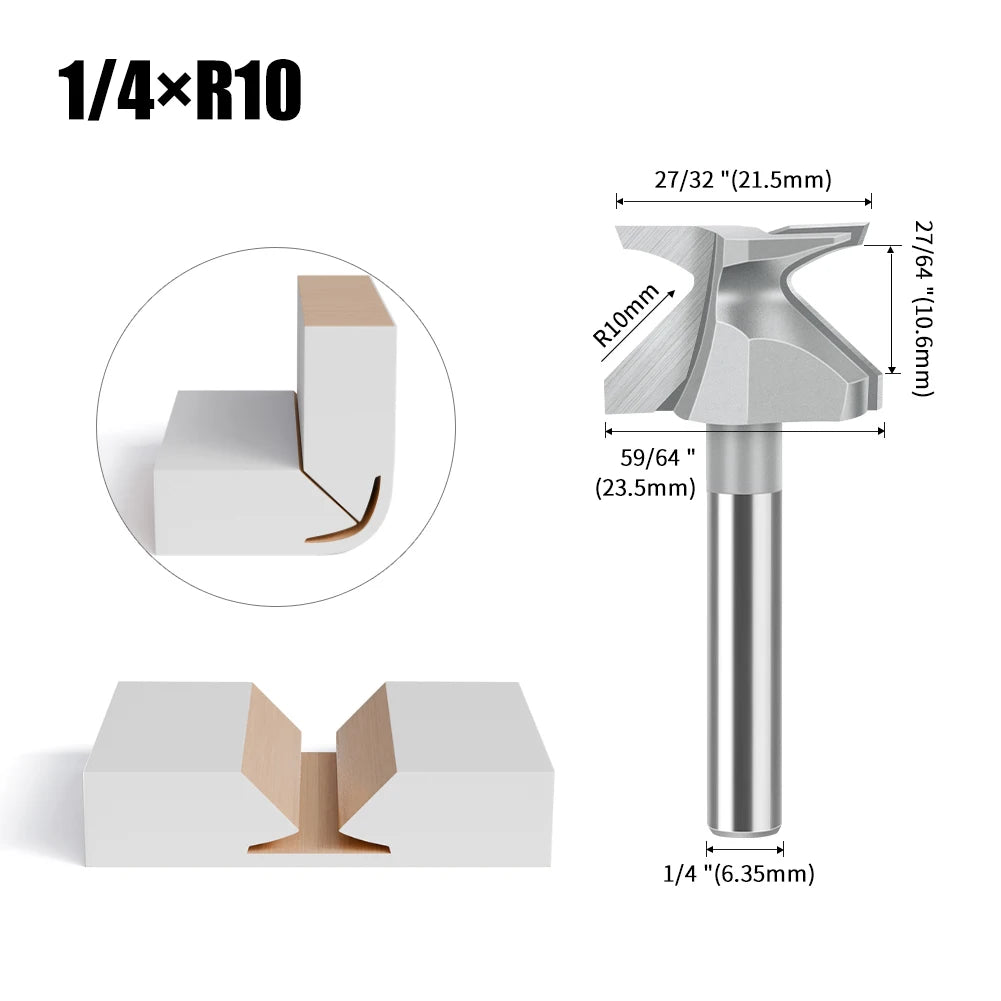 6mm 12mm 1/2" 1/4" Shank Arc Bending Integrated Router Bit Forming Tool Arc Bending Router Bit for Wooden Door Wall Cabinet