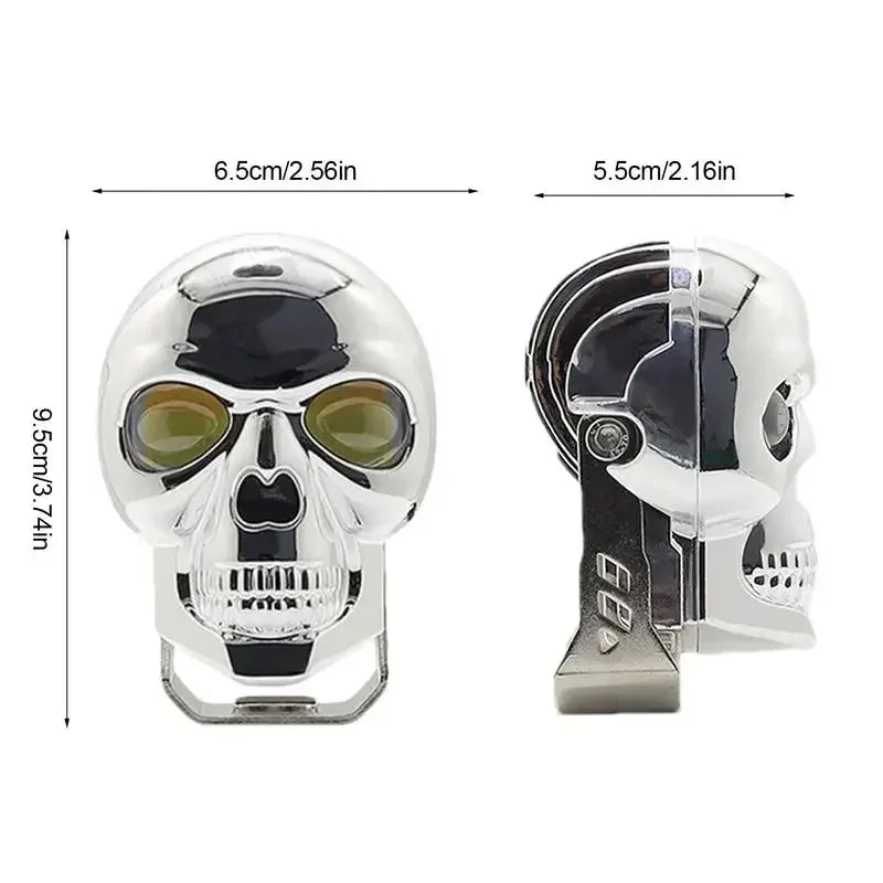 Motorcycle Aluminum Alloy Skull Headlight Skull Fog Lights Motorbike High Low Beam Lamp for Halloween Skull Decoration Headlamp