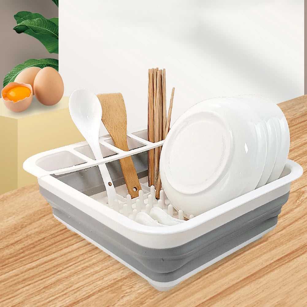 Foldable Dish Rack Kitchen Sink Basket Storage Water Leakage Plastic Tableware Bowl Dinnerware Drain Bowl Tray Home Drying Rack