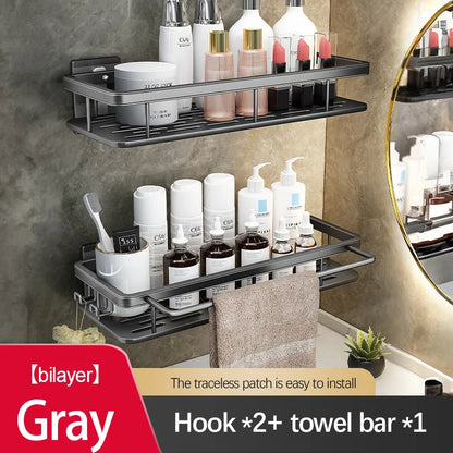 Stainless Steel Shower Caddy. No-Drill Suction Cup Wall Shelf for RV and Bathroom