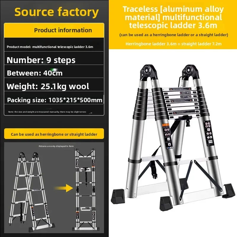 Telescopic ladder Aluminum alloy multi-functional joint herringbone ladder Folding aluminum ladder, bamboo ladder stairs Durable