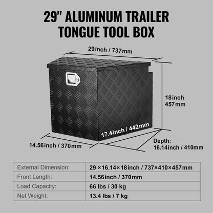 SucceBuy Trailer Tongue Box, Aluminum Alloy Diamond Plate Tongue Box Tool Chest, Heavy Duty Trailer Box Storage for Pickup Truck