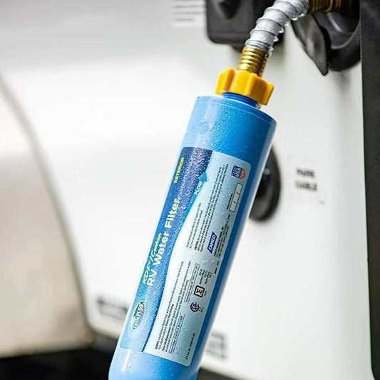 RV Water Filter with Garden Hose Fitting & Hose Protector
