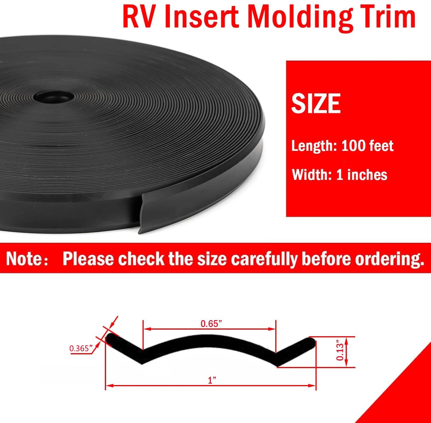 RV Insert Molding Trim, Trim Insert 1in, Travel Trailer Screw Cover Trim, Door Corner Seal, 100Ft Camper Exterior Trim