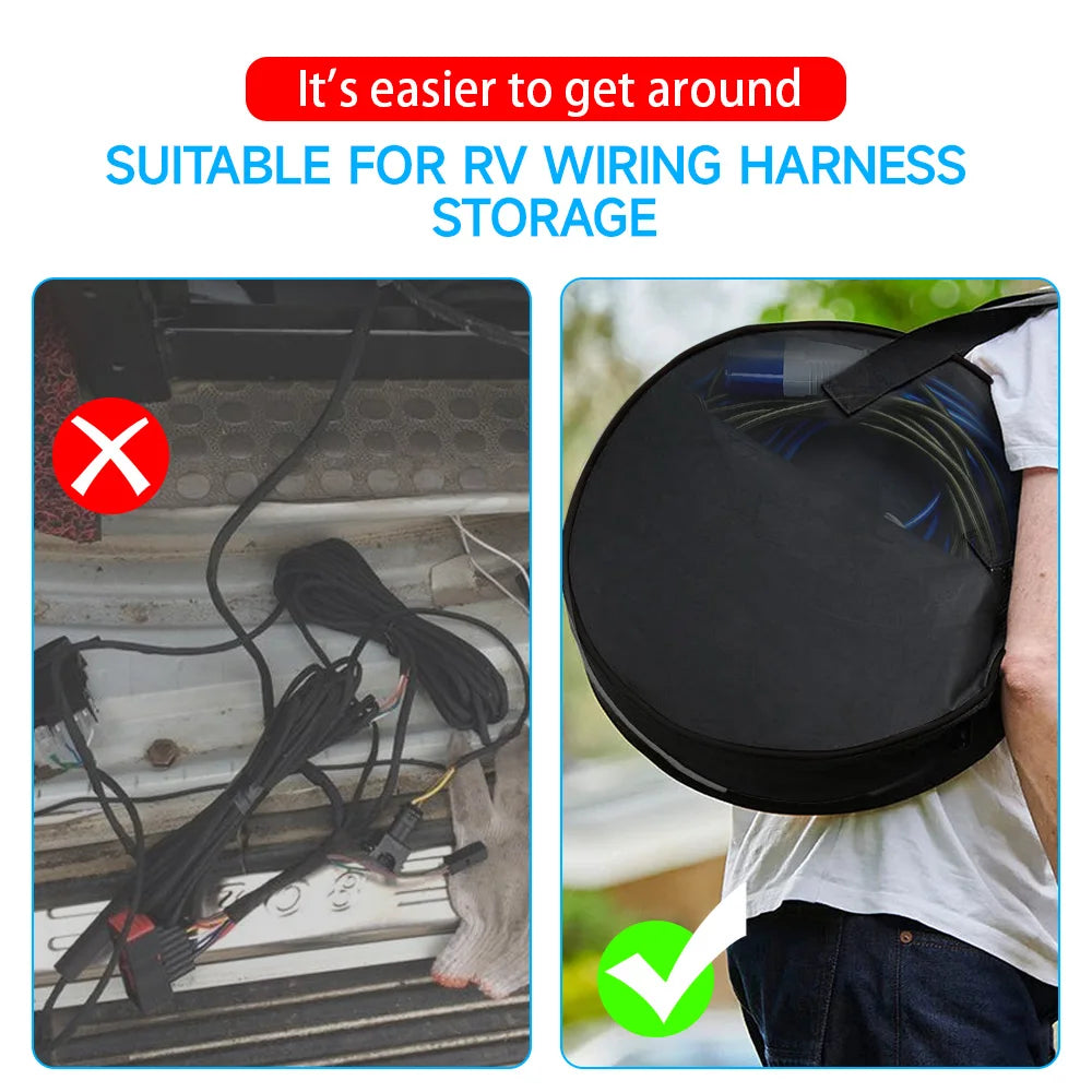 Car RV Caravans Wire Cable Harness Storage Bag Case Motorhome Gardening Portable Heavy Duty Cable Organizer RV Parts Black