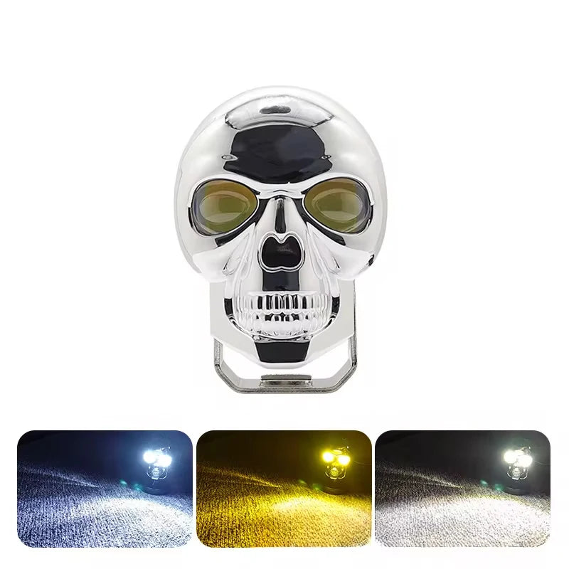 Motorcycle Aluminum Alloy Skull Headlight Skull Fog Lights Motorbike High Low Beam Lamp for Halloween Skull Decoration Headlamp