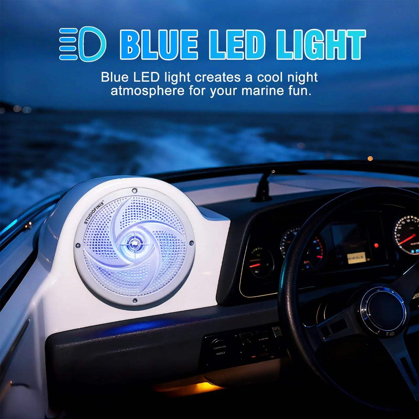 STUDIOFINIX 6.5 Inch 240W Waterproof Marine Speakers with LED Lights 2-Way Slim Outdoor Audio for Boat, RV, ATV, UTV, Golf Cart