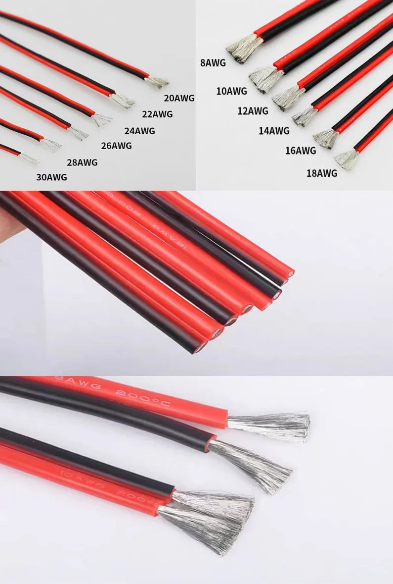 Super Soft 2 Pin Red and Black Silicone Cable 28awg 26awg 24 22 20 18 16 14 12awg 10awg 8awg High Temperature Tinned Copper Wire