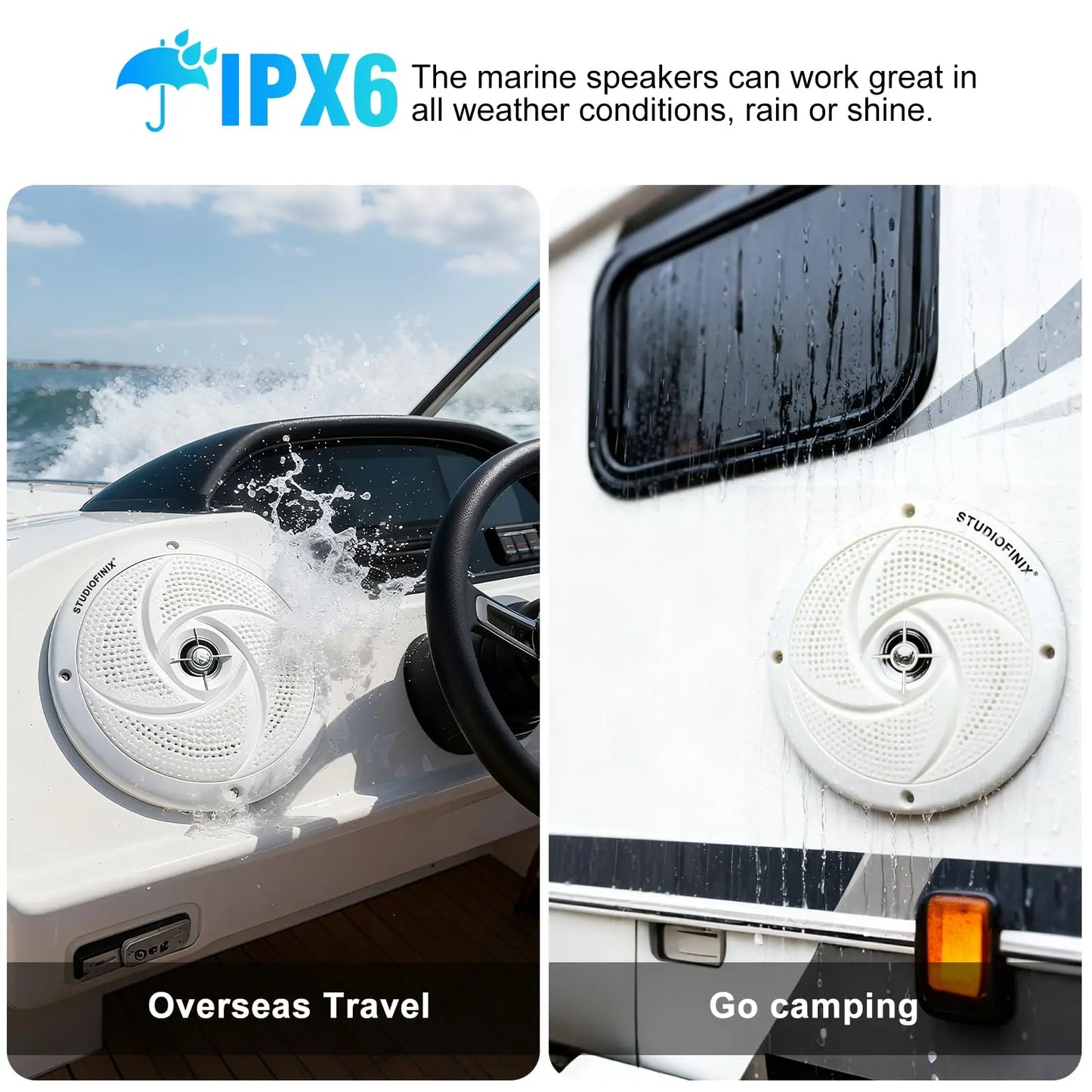 STUDIOFINIX 6.5 Inch 240W Waterproof Marine Speakers with LED Lights 2-Way Slim Outdoor Audio for Boat, RV, ATV, UTV, Golf Cart