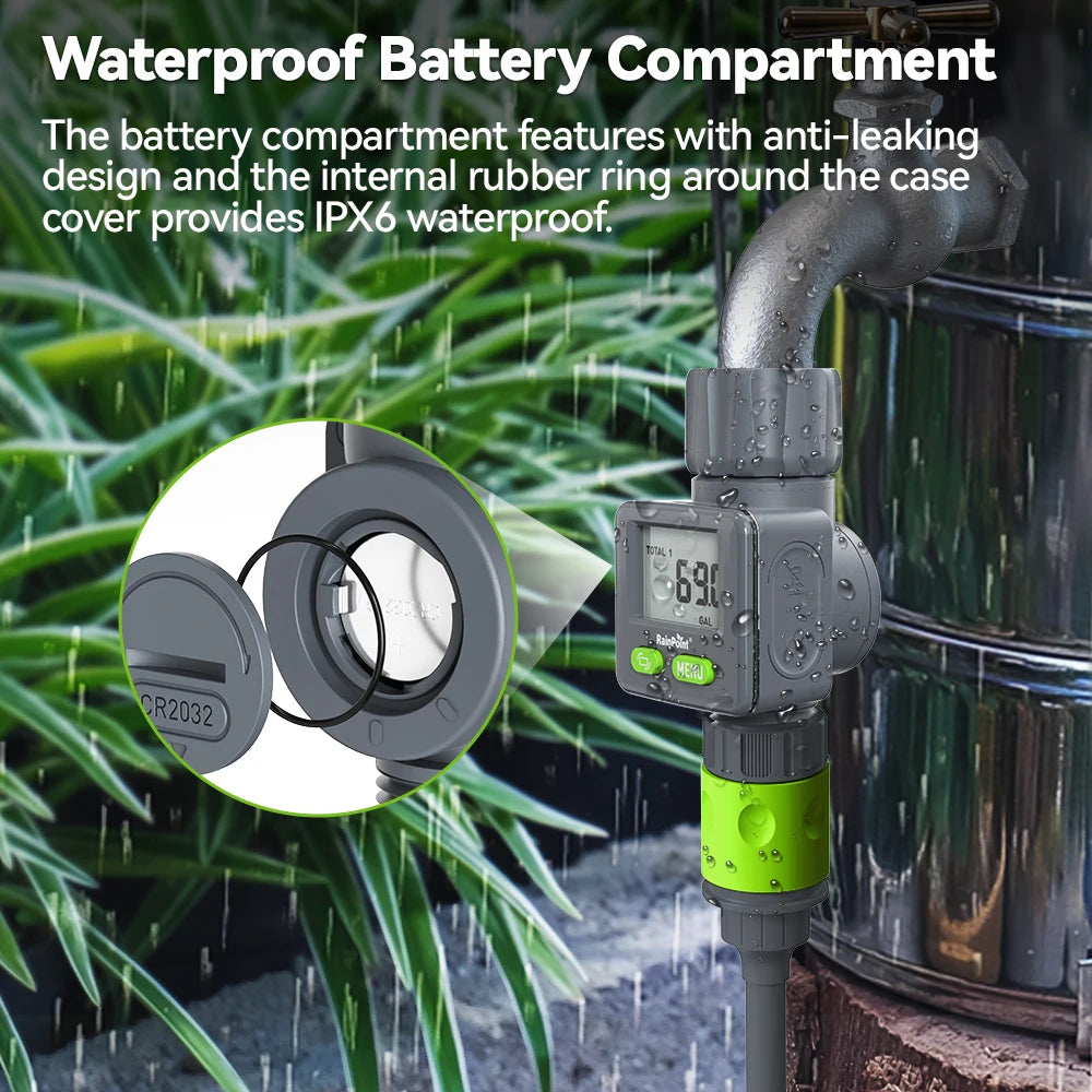 Rainpoint Digital Water Flow Meter RV Water Meter L/Gal For 3/4" Faucet Outdoor Garden Hose Watering Consumption Rate Irrigation