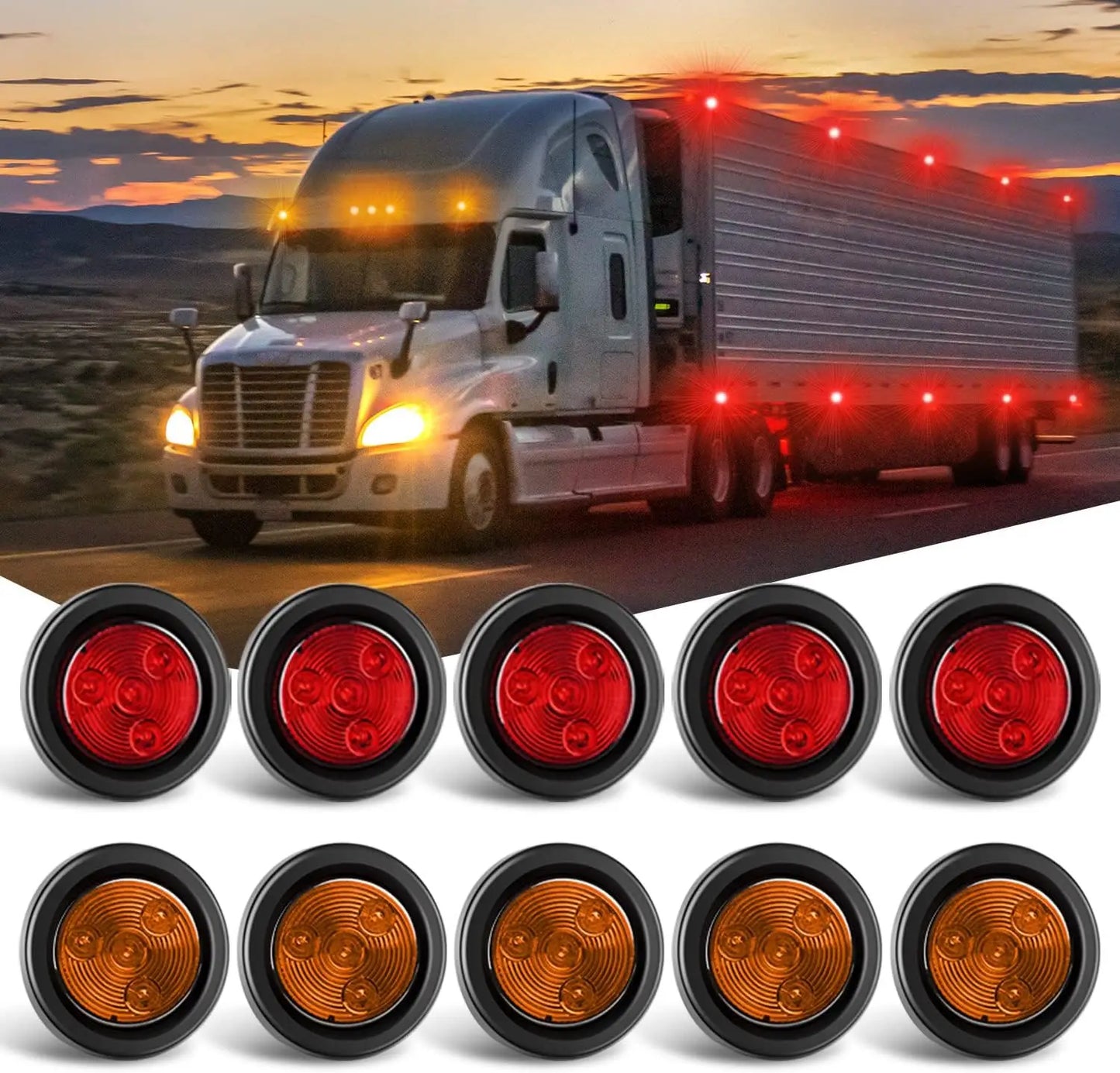 5PCS Red Round Trailer LED Marker Clearance Light 4 LED Flush Mount with Plug Grommet Pigtail Hardwired for Trailer Truc