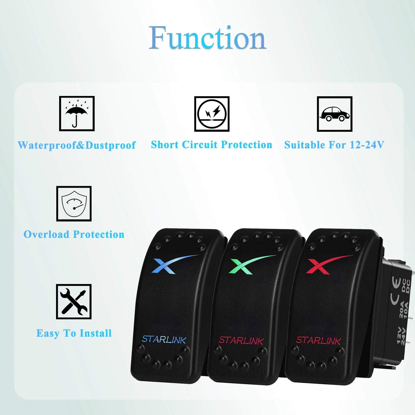 12V Starlink Rocker Switch SPST Waterproof Marine Toggle Switch For Starlink Dish Antenna Router On/Off Control Strada Hilux SUV