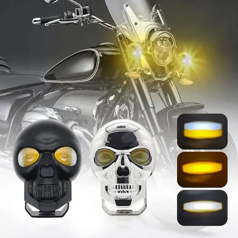 Motorcycle Aluminum Alloy Skull Headlight Skull Fog Lights Motorbike High Low Beam Lamp for Halloween Skull Decoration Headlamp