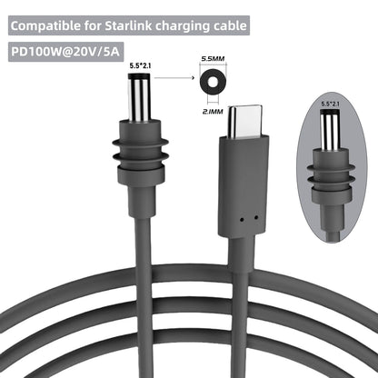 For Starlink Mini Cable 2M(6.6ft) Starlink Mini DC Power Type-C Input Replacement Cable Waterproof Outerdoor Barrel Jack Chargin