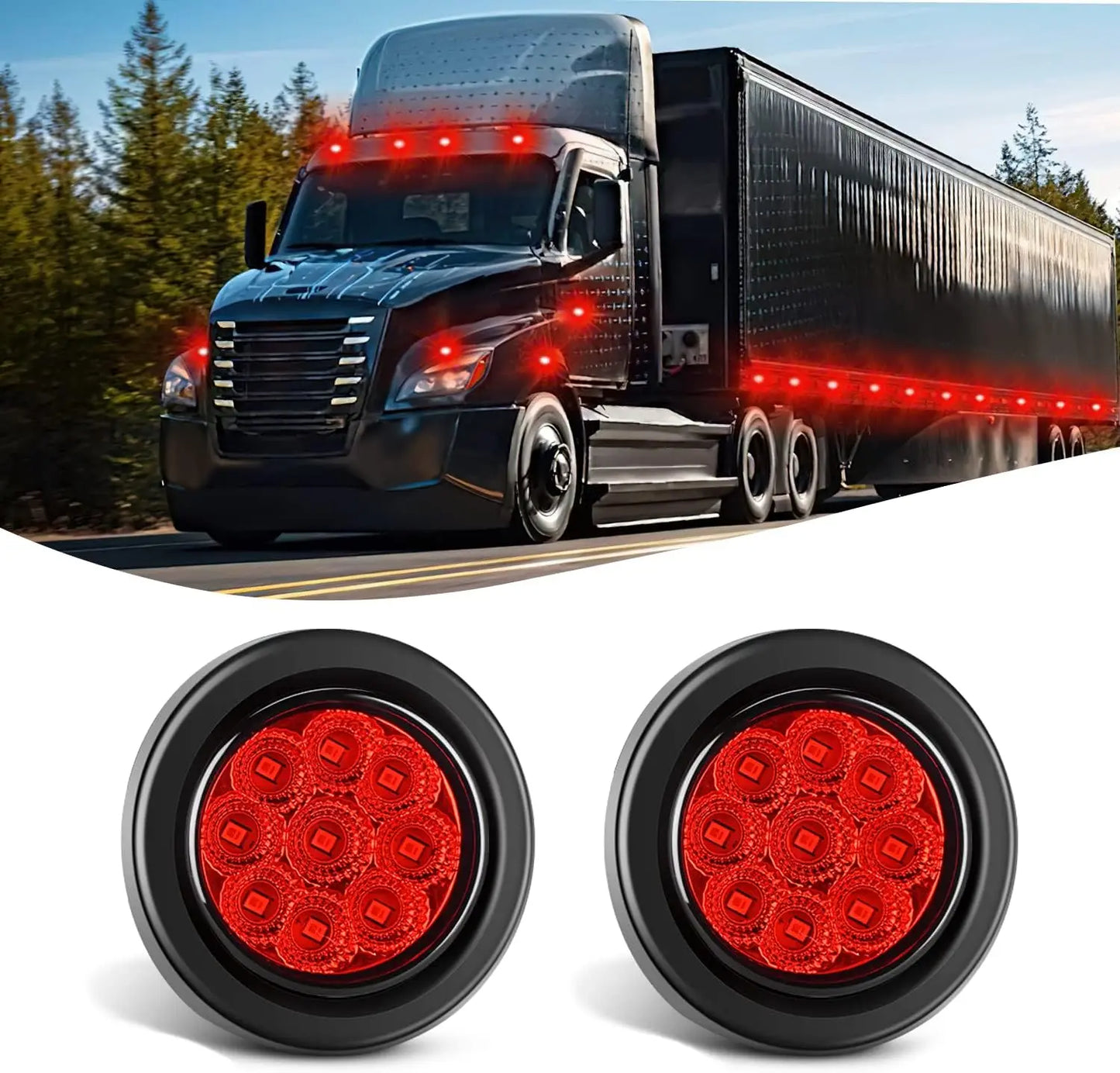 5PCS Red Round Trailer LED Marker Clearance Light 4 LED Flush Mount with Plug Grommet Pigtail Hardwired for Trailer Truc
