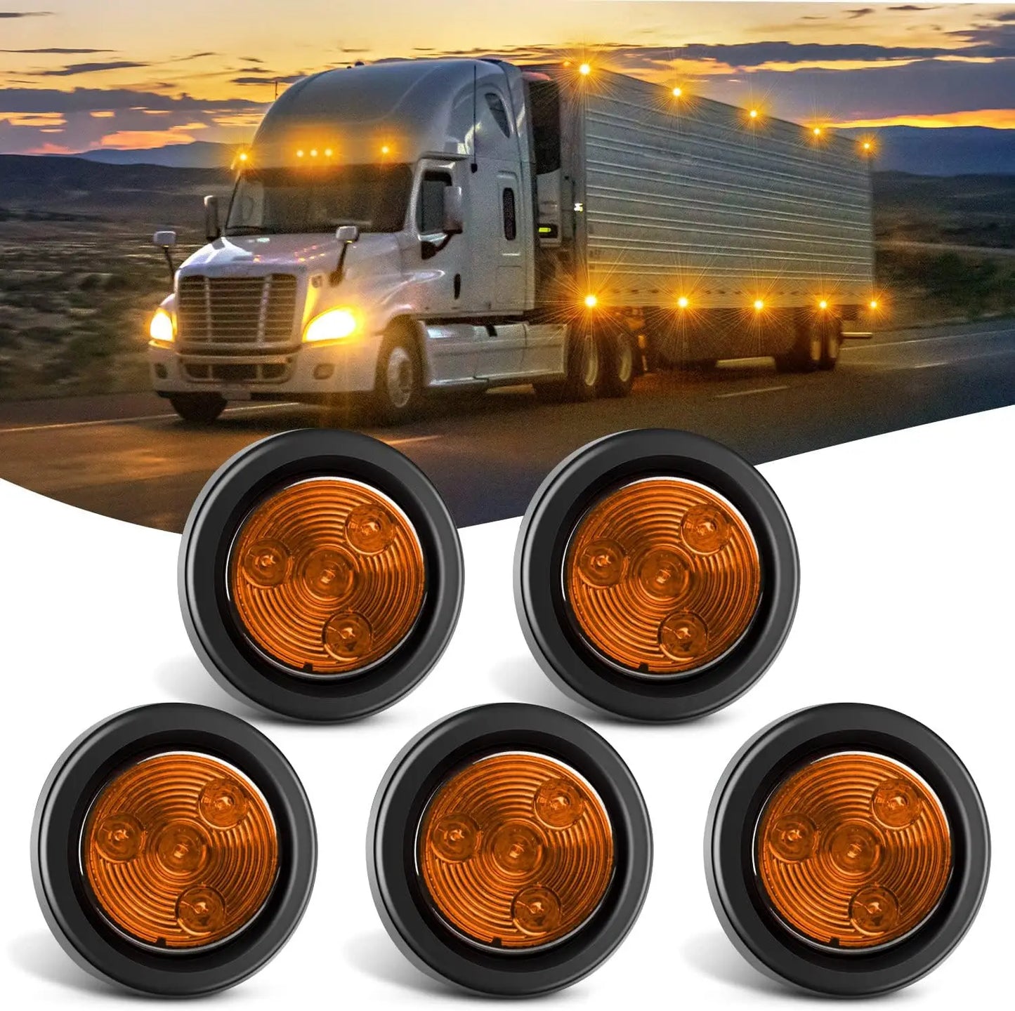 5PCS Red Round Trailer LED Marker Clearance Light 4 LED Flush Mount with Plug Grommet Pigtail Hardwired for Trailer Truc