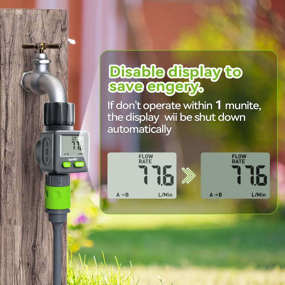 Rainpoint Digital Water Flow Meter RV Water Meter L/Gal For 3/4" Faucet Outdoor Garden Hose Watering Consumption Rate Irrigation