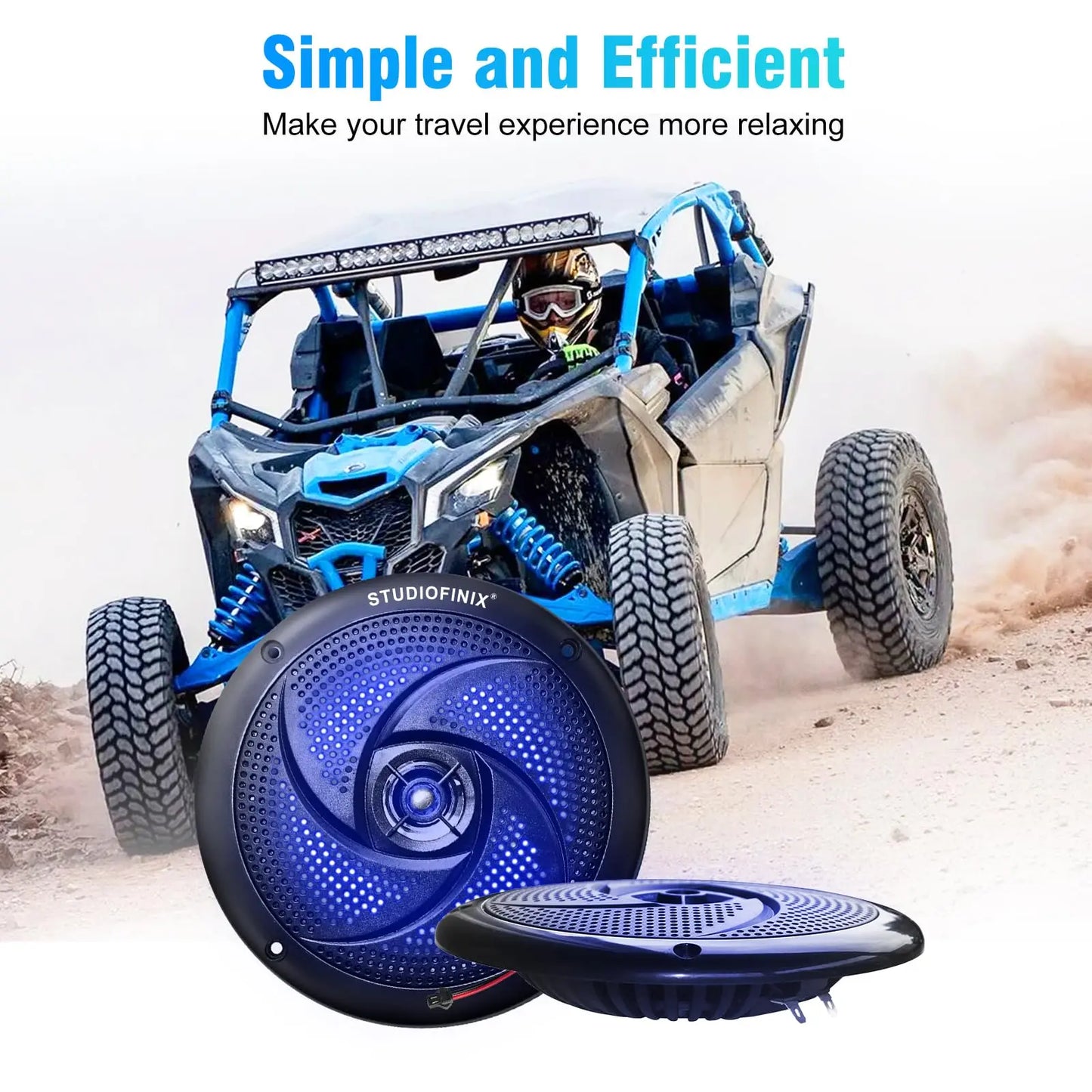 STUDIOFINIX 6.5 Inch 240W Waterproof Marine Speakers with LED Lights 2-Way Slim Outdoor Audio for Boat, RV, ATV, UTV, Golf Cart