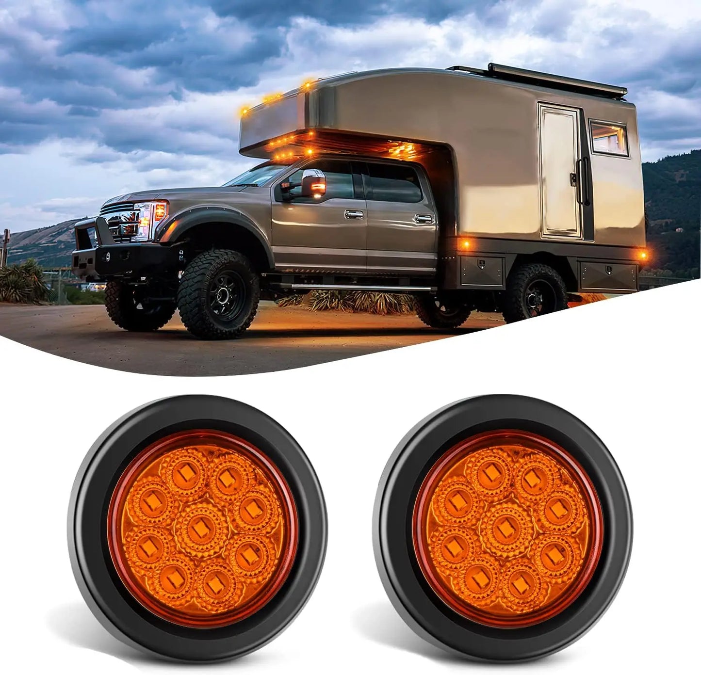 5PCS Red Round Trailer LED Marker Clearance Light 4 LED Flush Mount with Plug Grommet Pigtail Hardwired for Trailer Truc