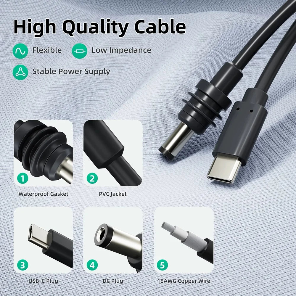 For Starlink Mini Cable 2M(6.6ft) Starlink Mini DC Power Type-C Input Replacement Cable Waterproof Outerdoor Barrel Jack Chargin