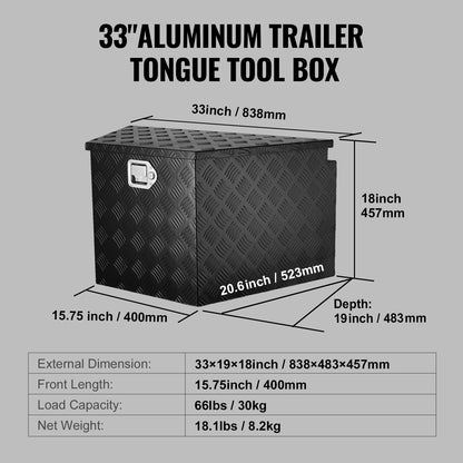 SucceBuy Trailer Tongue Box, Aluminum Alloy Diamond Plate Tongue Box Tool Chest, Heavy Duty Trailer Box Storage for Pickup Truck