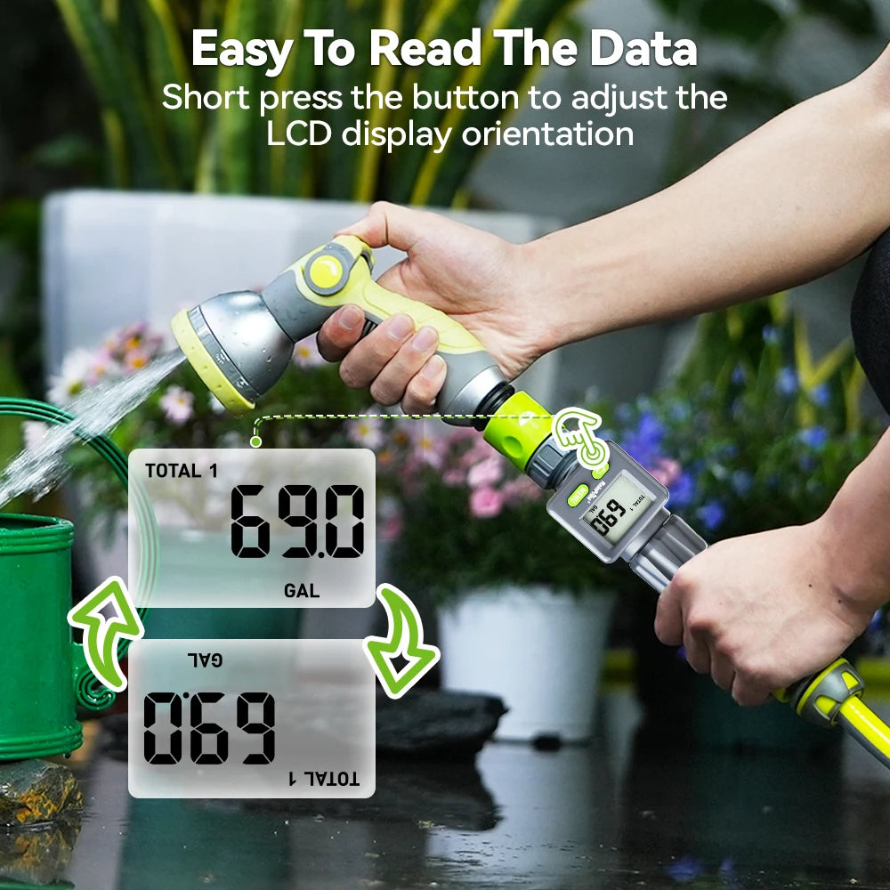 Rainpoint Digital Water Flow Meter RV Water Meter L/Gal For 3/4" Faucet Outdoor Garden Hose Watering Consumption Rate Irrigation