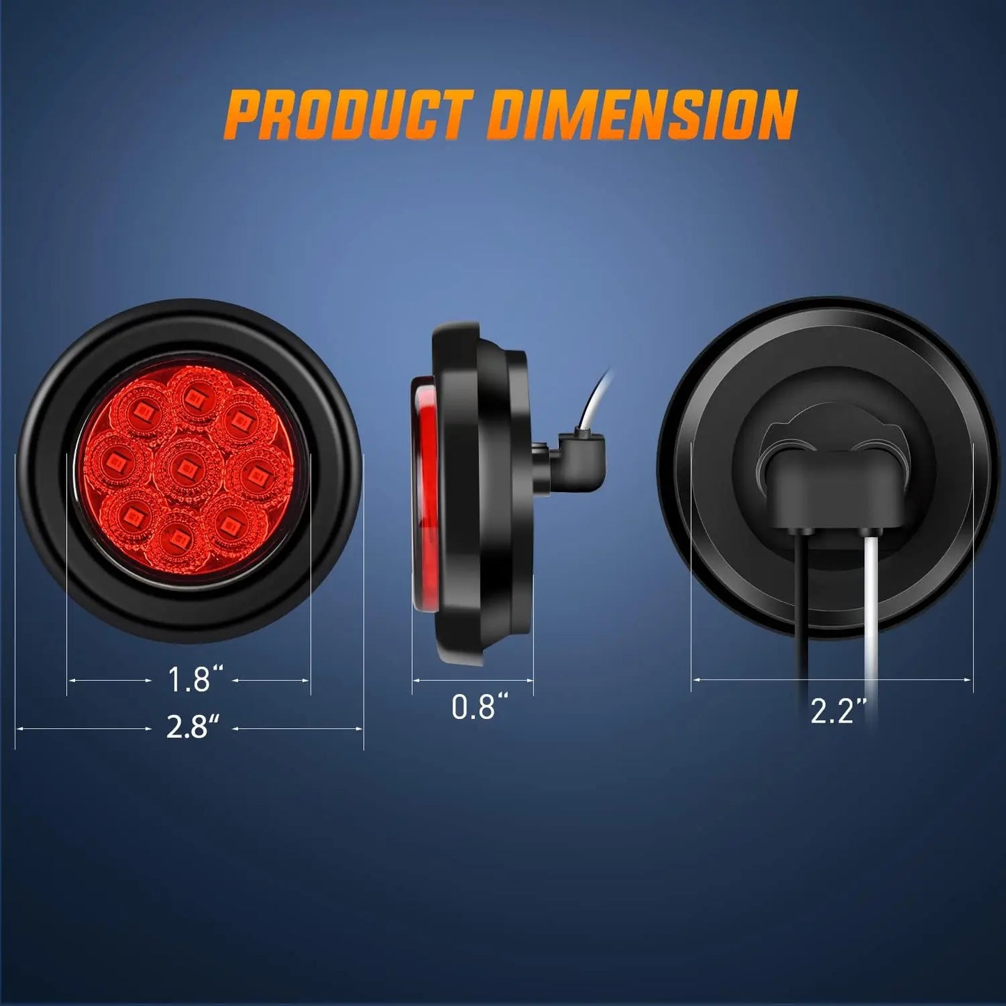 5PCS Red Round Trailer LED Marker Clearance Light 4 LED Flush Mount with Plug Grommet Pigtail Hardwired for Trailer Truc