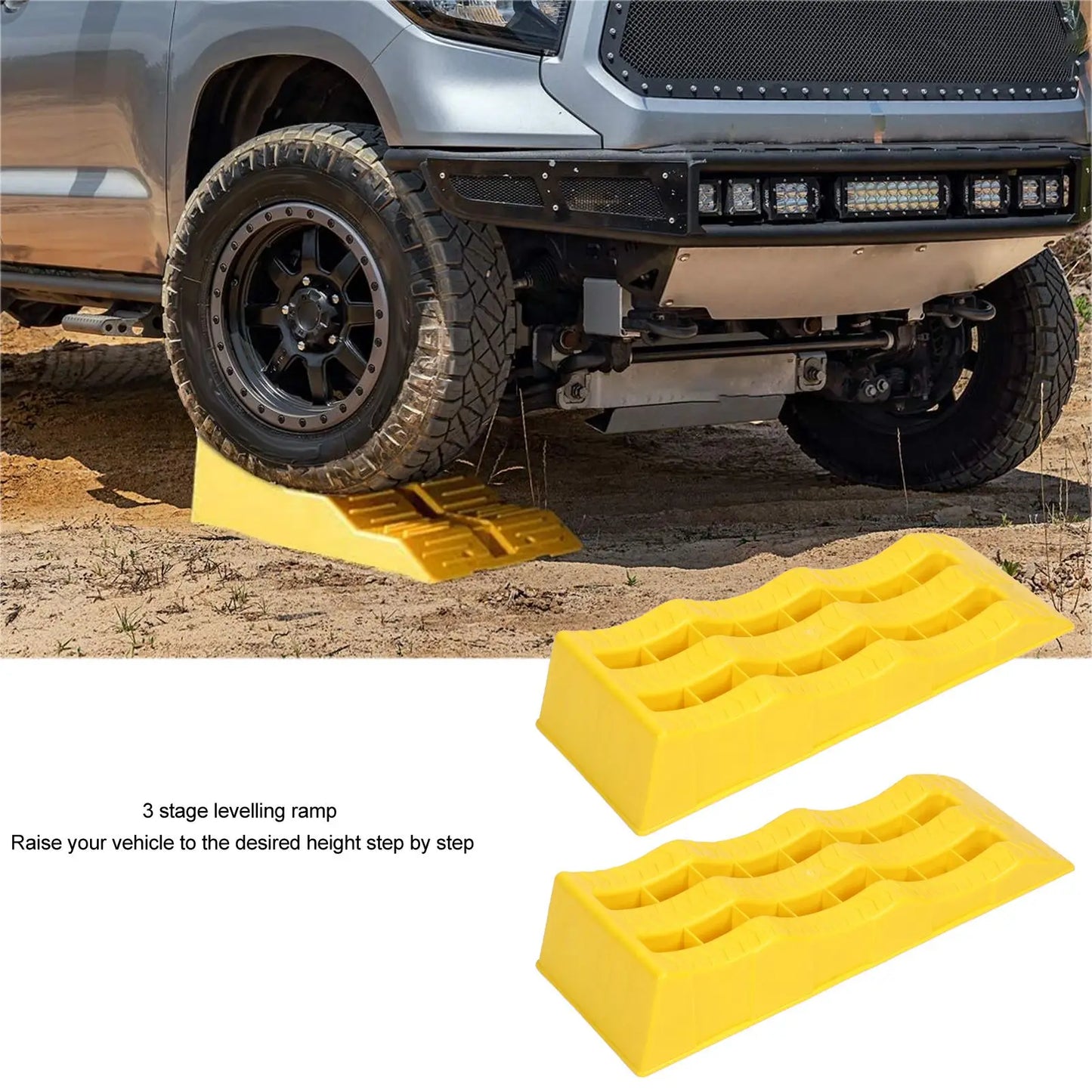 Trailer Leveler 1 Pair RV Leveling Ramps 3 Stage Yellow Trailer Camper Wheel Chocks for Stabilizing Uneven Ground and Parking