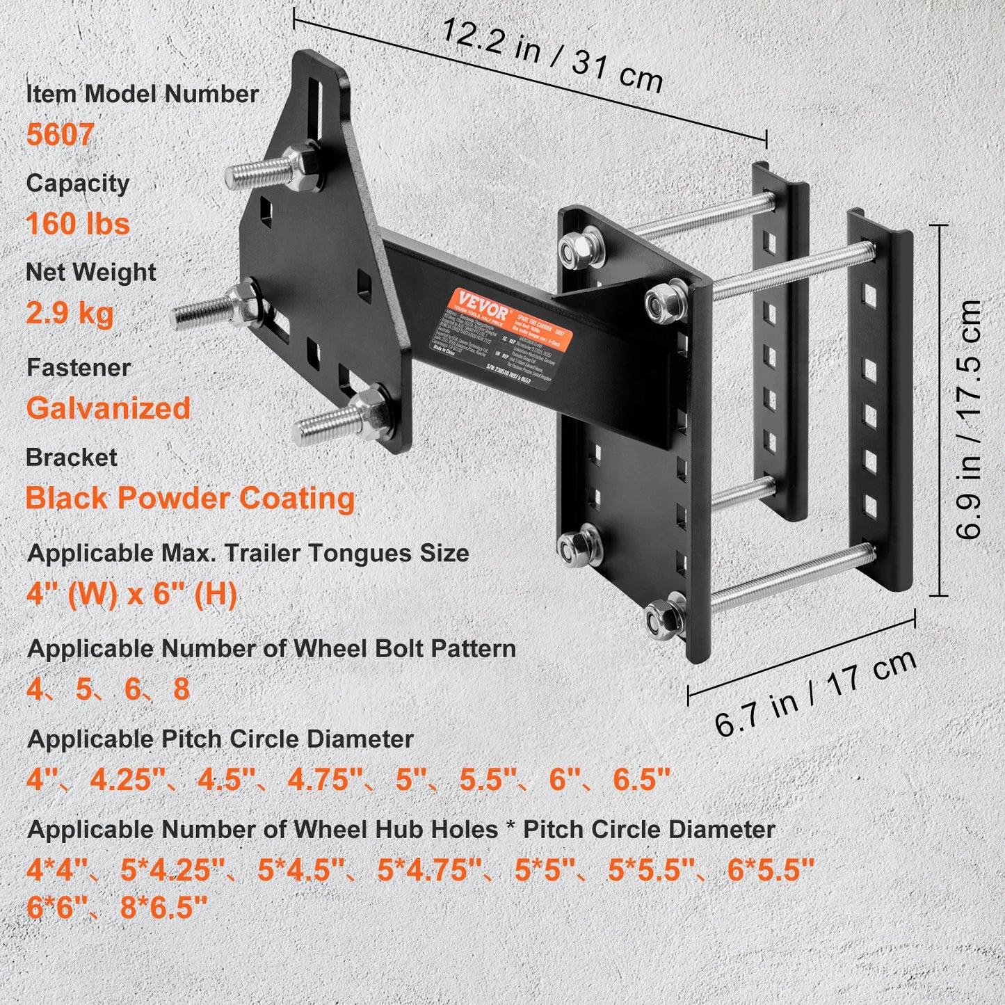 SucceBuy 160 lbs Spare Tire Carrier with Mounting Screws Bracket Lugs On Bolt Patterns Tire Mount Wheel Holder for Trailers RV