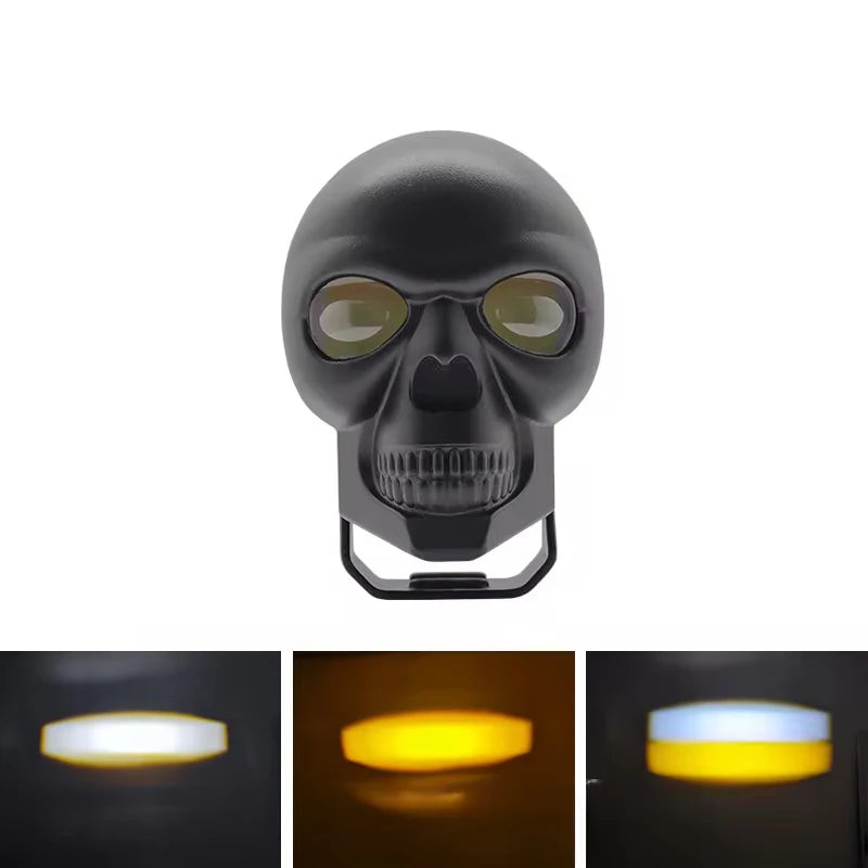 Motorcycle Aluminum Alloy Skull Headlight Skull Fog Lights Motorbike High Low Beam Lamp for Halloween Skull Decoration Headlamp
