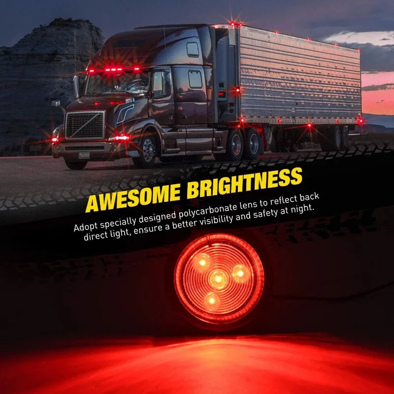 5PCS Red Round Trailer LED Marker Clearance Light 4 LED Flush Mount with Plug Grommet Pigtail Hardwired for Trailer Truc