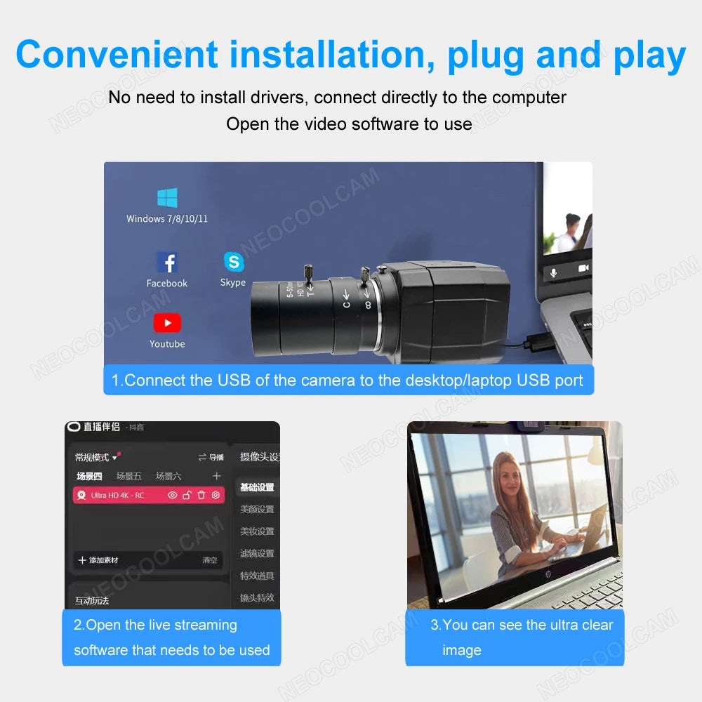 HD 2K Webcam 30fps High Speed UVC OTG 4MP USB Camera With 2.8-12mm Varifocal CS Lens Plug And Play For Youtube Live Broadcast