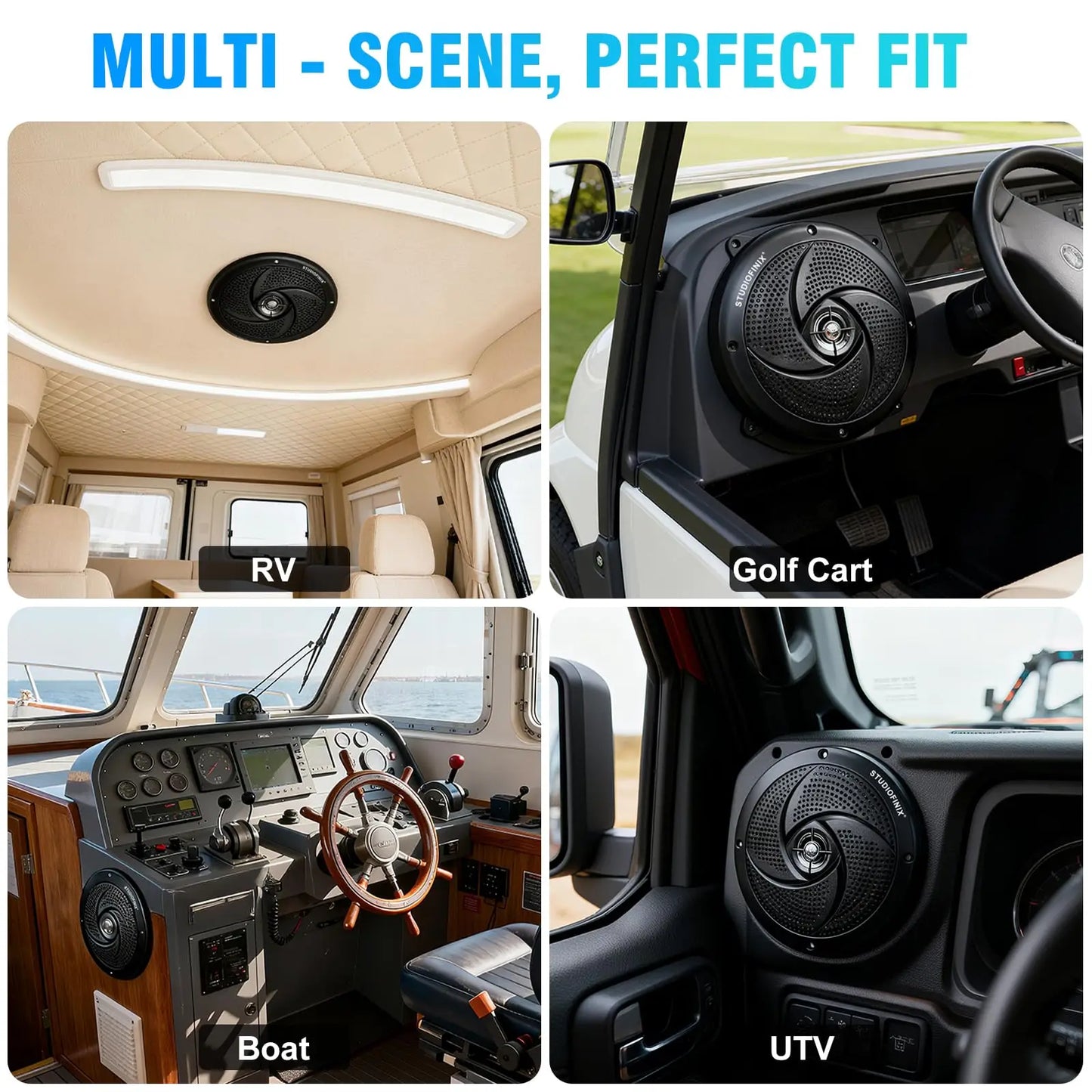 STUDIOFINIX 6.5 Inch 240W Waterproof Marine Speakers with LED Lights 2-Way Slim Outdoor Audio for Boat, RV, ATV, UTV, Golf Cart