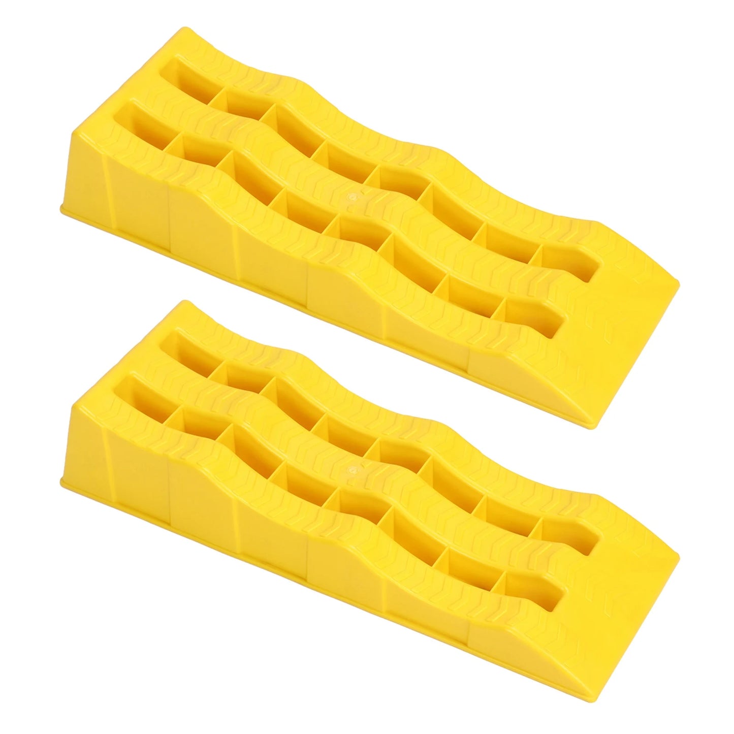 Trailer Leveler 1 Pair RV Leveling Ramps 3 Stage Yellow Trailer Camper Wheel Chocks for Stabilizing Uneven Ground and Parking