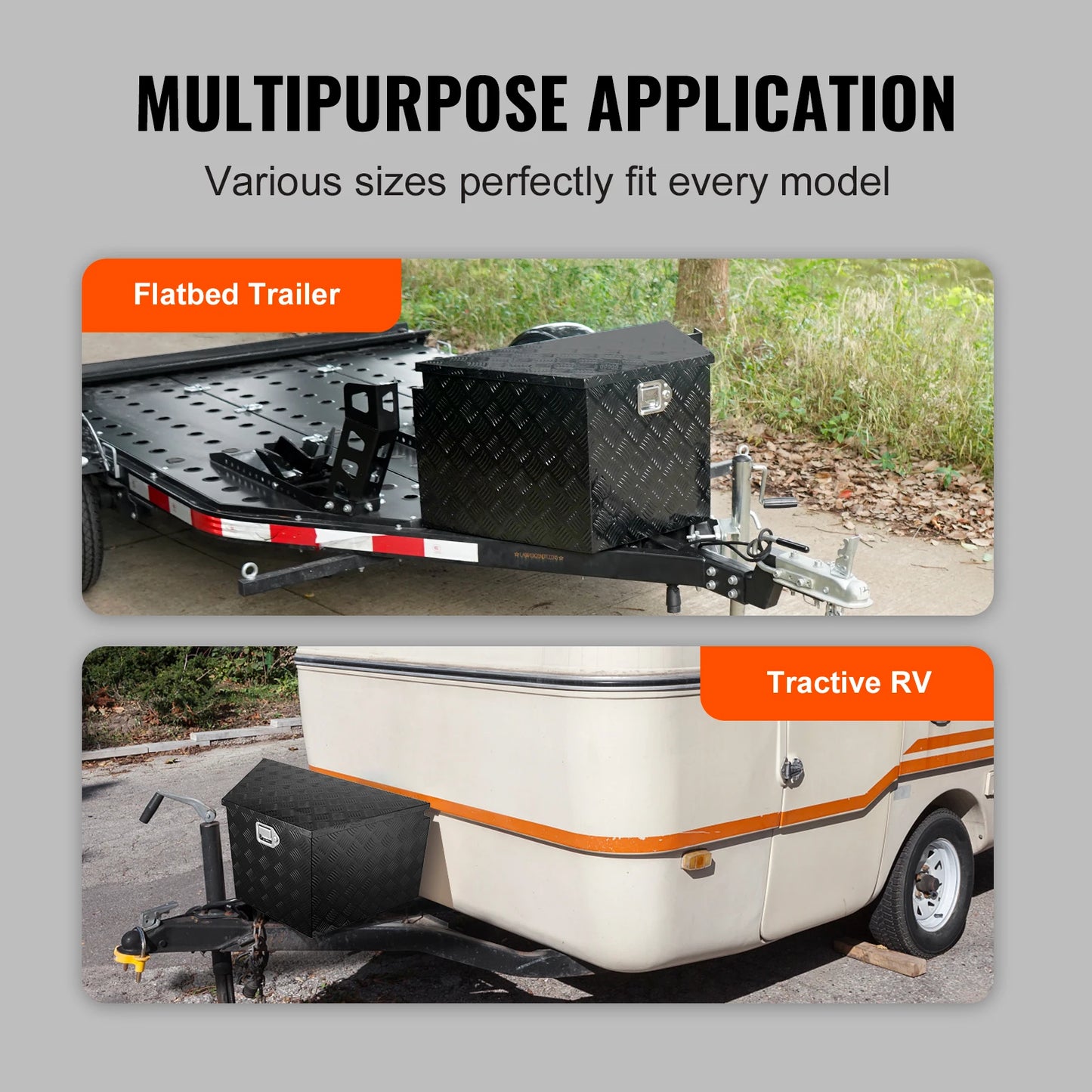 SucceBuy Trailer Tongue Box, Aluminum Alloy Diamond Plate Tongue Box Tool Chest, Heavy Duty Trailer Box Storage for Pickup Truck