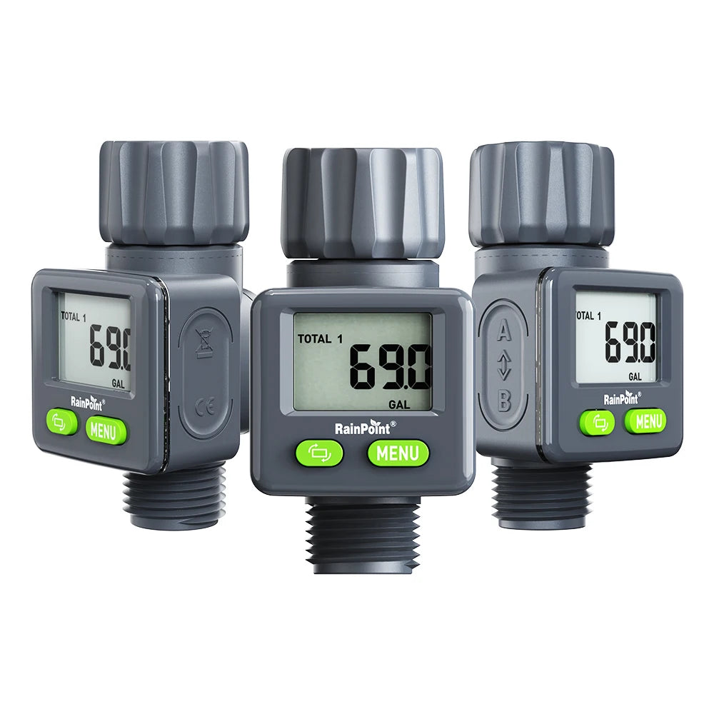 Rainpoint Digital Water Flow Meter RV Water Meter L/Gal For 3/4" Faucet Outdoor Garden Hose Watering Consumption Rate Irrigation
