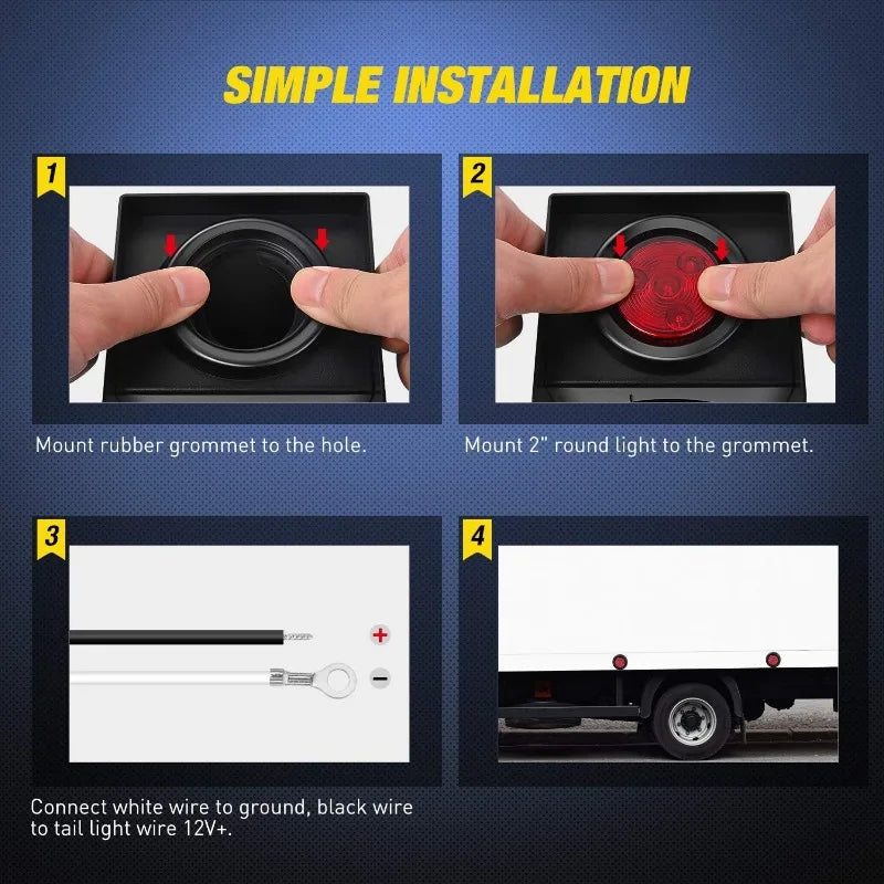 5PCS Red Round Trailer LED Marker Clearance Light 4 LED Flush Mount with Plug Grommet Pigtail Hardwired for Trailer Truc