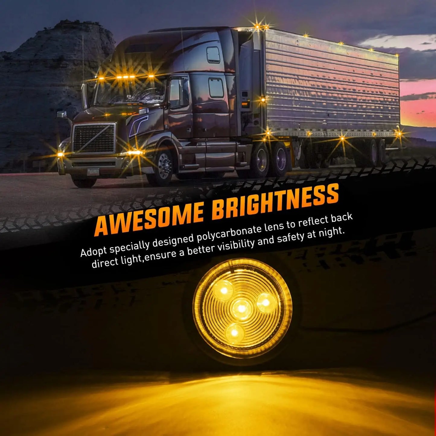 5PCS Red Round Trailer LED Marker Clearance Light 4 LED Flush Mount with Plug Grommet Pigtail Hardwired for Trailer Truc