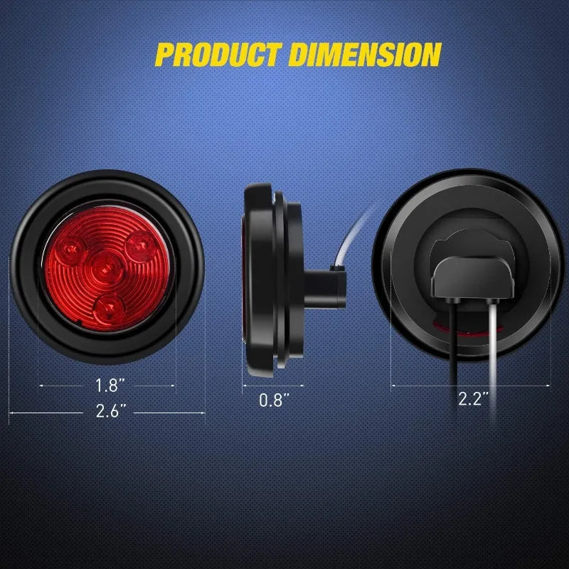 5PCS Red Round Trailer LED Marker Clearance Light 4 LED Flush Mount with Plug Grommet Pigtail Hardwired for Trailer Truc