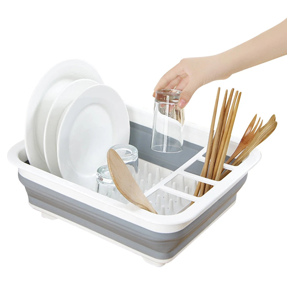 Foldable Dish Rack Kitchen Sink Basket Storage Water Leakage Plastic Tableware Bowl Dinnerware Drain Bowl Tray Home Drying Rack