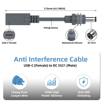For STARLINK Mini USB-C Female To DC Power Adapter Cable High Quality Cable D C Plug Weatherproof Outdoor Use For Starlink Mini