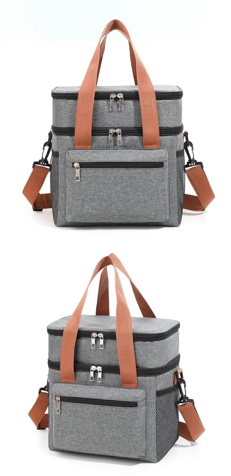 Large Capacity Double Layer Insulated Lunch Bag Waterproof Thermal Cooler Tote with Shoulder Strap for Office Picnic School Foo