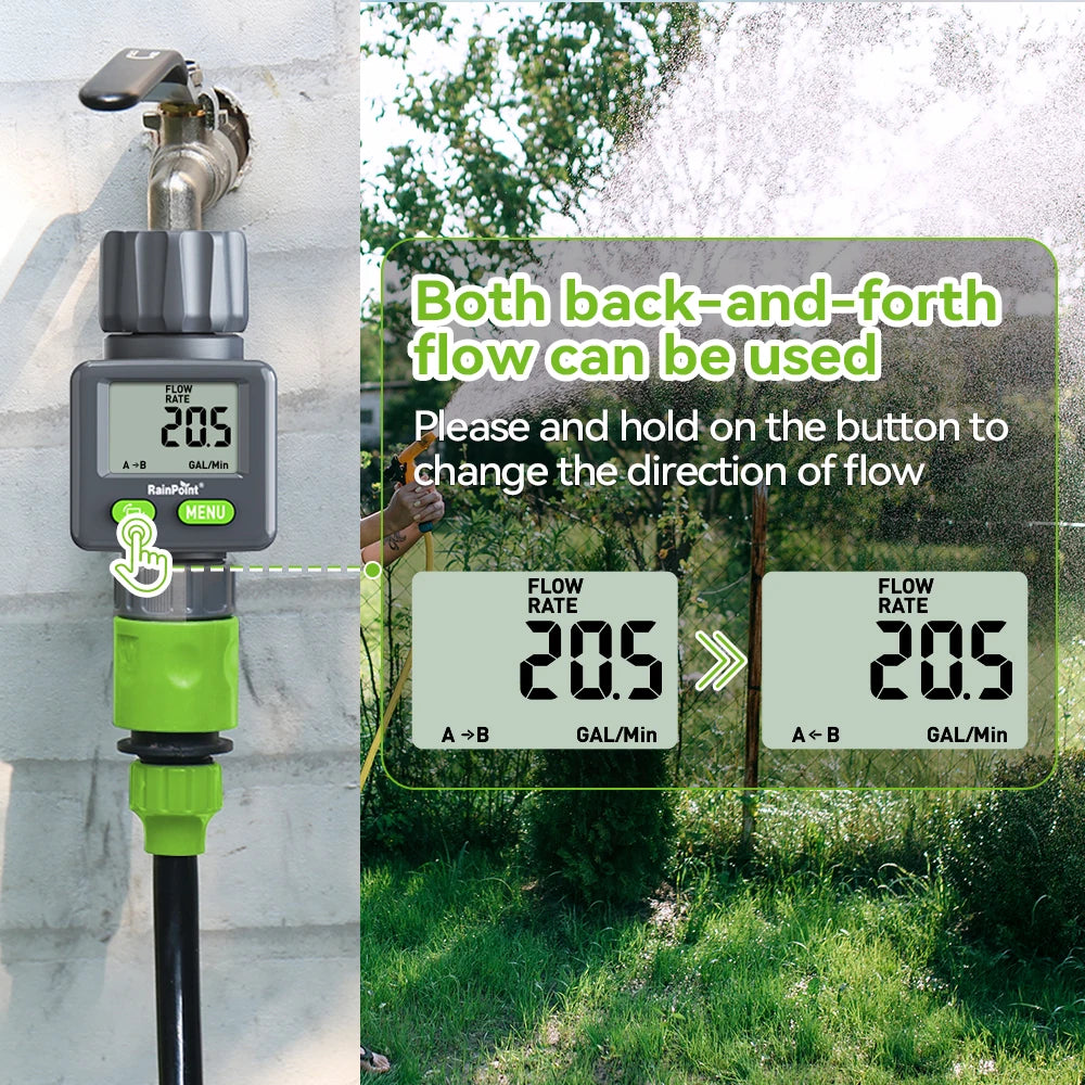 Rainpoint Digital Water Flow Meter RV Water Meter L/Gal For 3/4" Faucet Outdoor Garden Hose Watering Consumption Rate Irrigation