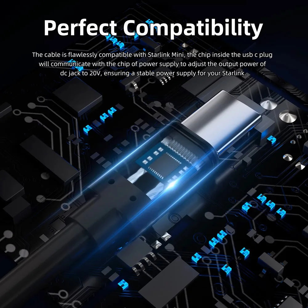 For Starlink Mini Cable 2M(6.6ft) Starlink Mini DC Power Type-C Input Replacement Cable Waterproof Outerdoor Barrel Jack Chargin