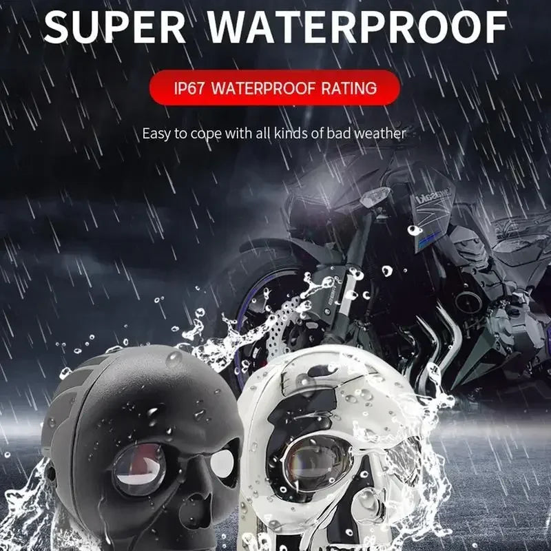 Motorcycle Aluminum Alloy Skull Headlight Skull Fog Lights Motorbike High Low Beam Lamp for Halloween Skull Decoration Headlamp