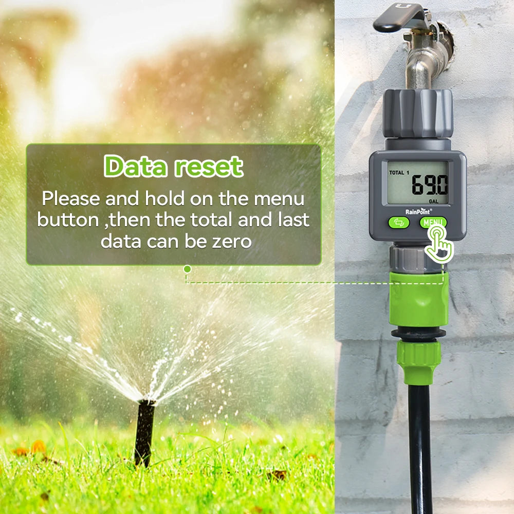 Rainpoint Digital Water Flow Meter RV Water Meter L/Gal For 3/4" Faucet Outdoor Garden Hose Watering Consumption Rate Irrigation