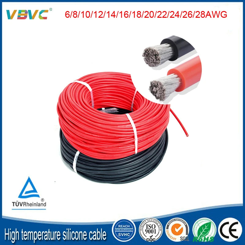 6 8 10 12 14 16 18 20 22 24 26 28AWG Red Black Cable High Temperature Resistant Ultra Soft Silicon Wire