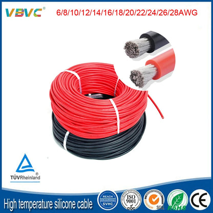 6 8 10 12 14 16 18 20 22 24 26 28AWG Red Black Cable High Temperature Resistant Ultra Soft Silicon Wire